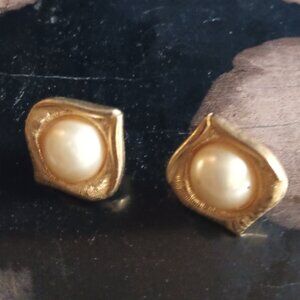 Faux Pearl & Gold Tone Earrings
